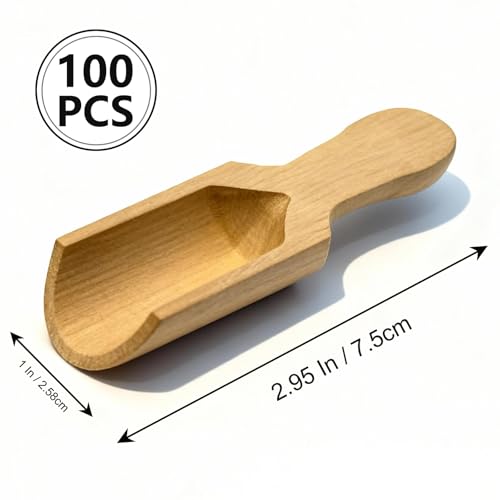 100 Pack Mini Wooden Spoons for Jars, Bath Salts, Spices, Sugar Scrubs, Cooking, Tea, Candy - Natural Wood Scoops, 2.95 Inch (100 Pack) 100