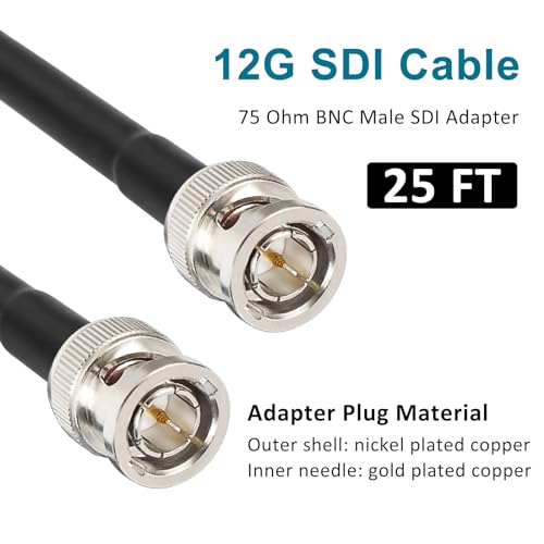 XRDS -RF 12G SDI Cables 25FT, SDI Video Cable 3G/6G/12G 75ohm BNC Male Cable Supports HD-SDI/3G/6G-SDI/4K/8K for Video Security Camera SDI Converter 1