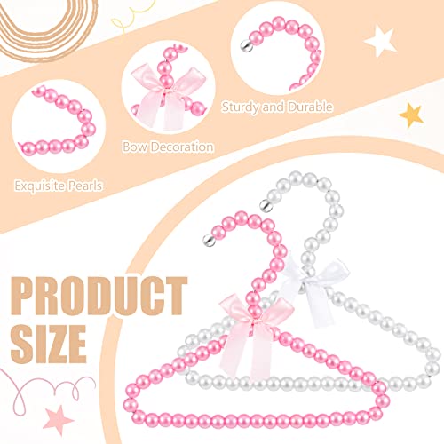 Wesiti 10 Pcs Small Pearl Hanger Mini Pearl Metal Elegant Clothes Hangers with Ribbon for Women Dog Cat (Pink,White) Pink, White