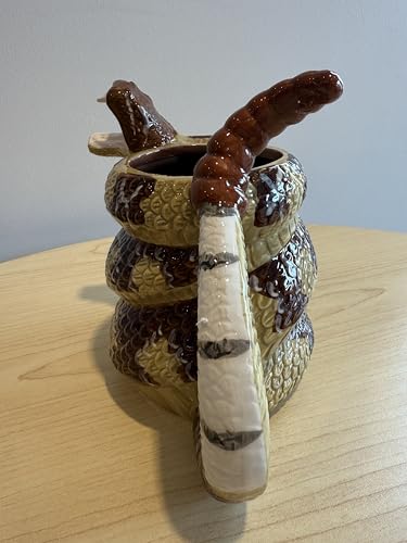 Ceramic Rattlesnake Mug, Novelty Snake Design Coffee Cup with Coiled Body and Tail Handle, Brown and Tan Glazed Finish