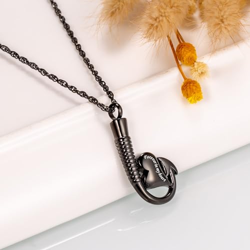 Gredstar Fishing Hook Urn Necklace for Ashes, Memorial Pendant Fishhook with Heart