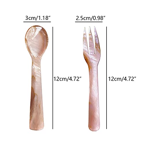 i-lan 8 Pack Pink Mother of Pearl Spoon Fork with Natural Patten,5 Inch Stunning MOP Caviar Spoon with Beautiful Shine, Finely Handmade Decorative Spoon Serving Set for Egg,Icecream,Desert,Moisturizer