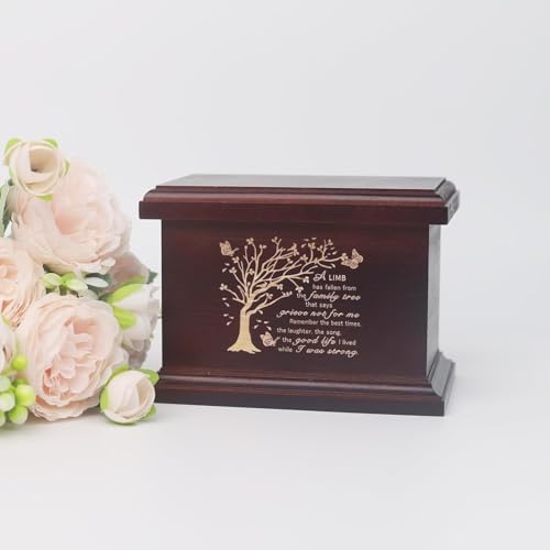 6 Inch Small Wooden Urn for Human Ashes - Keepsake Urn for Men & Women, Funeral Ashes Holder, Wooden Urn Box and Casket with Tree Design-Tree