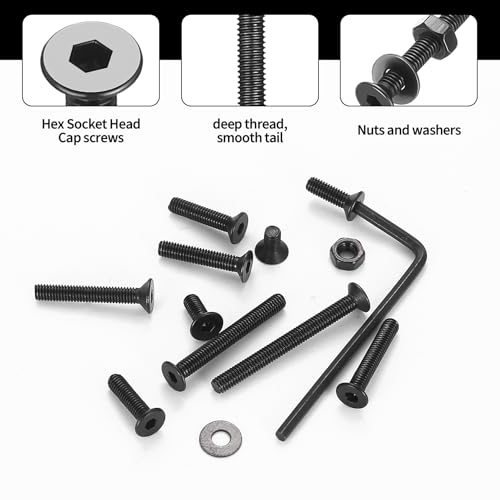 KOXXIAMOQ 810-piece M3 metric screw assortment with black countersunk hex socket screws, nuts, washers, and wrench