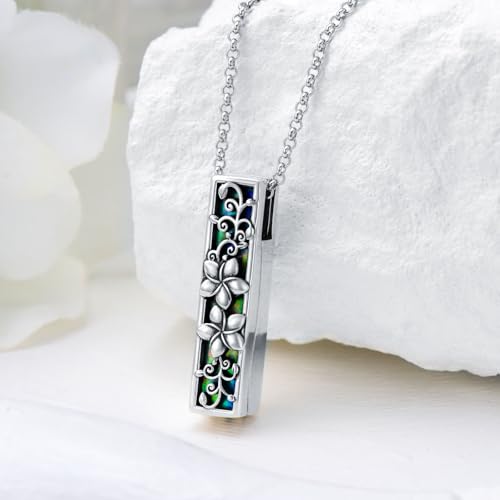 ROMANTICWORK Plumeria/Sunflower/Dog Urn Necklace for Ashes 925 Sterling Silver Abalone Shell Eagle/Butterfly/Hummingbird Urn Pendant Memorial Cremation Jewelry for Women Men