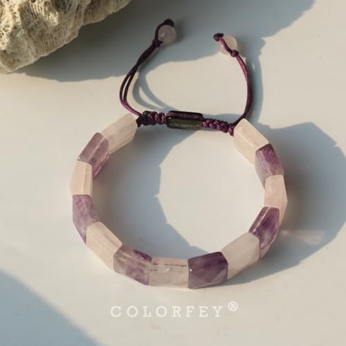 Natural Stone Amethyst Bracelet for Women - Handmade Healing Crystal Amethyst Rose Quartz Beaded Bracelets, Premium Energy Gemstone Bracelets Unique Double Protection Jewerly for Women Amethyst Rose (S)