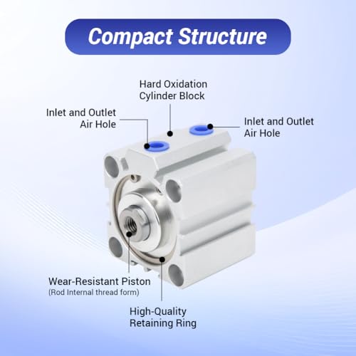 SDA40X15 Thin Air Cylinder, 40mm Bore x 15mm Stroke Dual Action Aluminum Alloy, 1/8 Port Small Pneumatic Cylinder for Industrial Automation SDA40*15