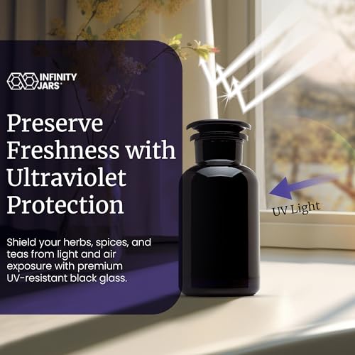 Infinity Jars 500 ml (17 Fl oz) Black Ultraviolet Blocking Glass Apothecary Jar Airtight Smell‑Proof Refillable Container for Herbs, Spices, Tea & Essential Oils 1