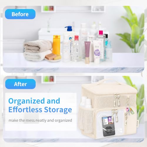Shower Caddy Portable,Mesh Shower Tote for Bathroom, Gym, Travel, Bath Camping - Quick Dry Hanging Organizer Toiletry Bag with Handle for College Dorm Room, Men & Women (Beige) Beige