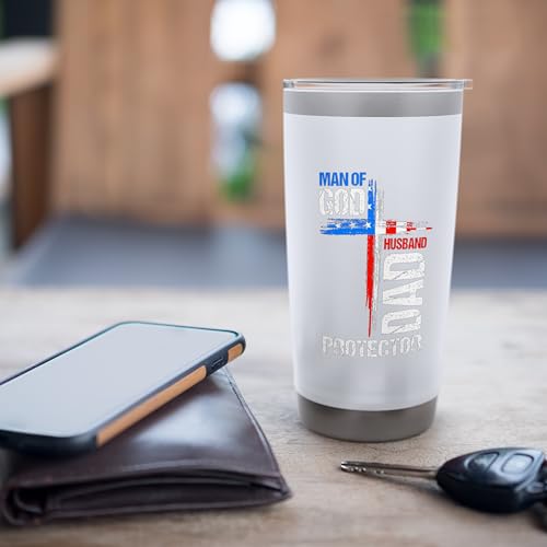 MAN of GOD Husband DAD Protector Religious Patriotic Stainless Steel Insulated Tumbler White 567 g