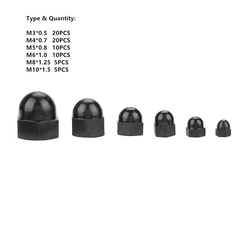 [Australia - AusPower] - Walfront 70Pcs Black Nylon Acorn Hex Nuts M3/M4/M5/M6/M8/M10 