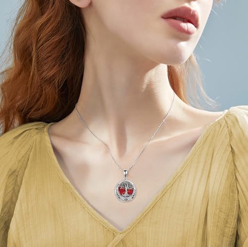 ONEFINITY Tree Of Life Urn Necklaces For Ashes Sterling Silver Opal Tree Of Life Cremation Jewelry For Ashes Memory Jewellery For Women Men Red Opal Tree