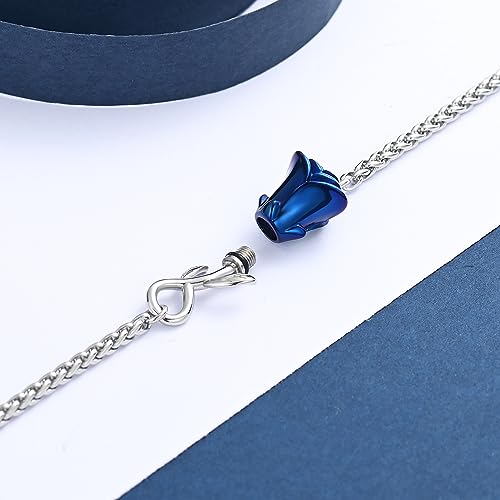 Rose Flower Ashes Bracelet for Women Cremation Memorial Jewelry Blue