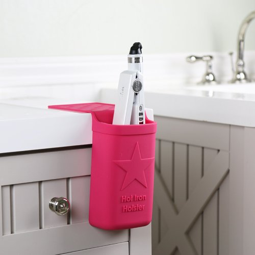 Hot Iron Holster | Adhesive-Free Silicone Storage Pocket for Organization and Travel | Heat Resistant to 500°F | Ideal for Curling Irons, Hair Straighteners, and other Hot Tools Pink