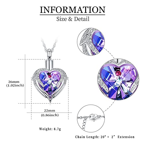 shajwo 2pcs Cremation Jewelry Angel Wing Heart Urn Necklace for Ashes Memorial Keepsake Pendant for Women Men