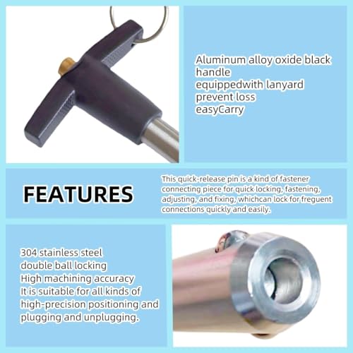 ZRuiYFFS stainless steel T-handle ball lock pin with lanyard quick release, 12mm diameter, 89mm clamping length