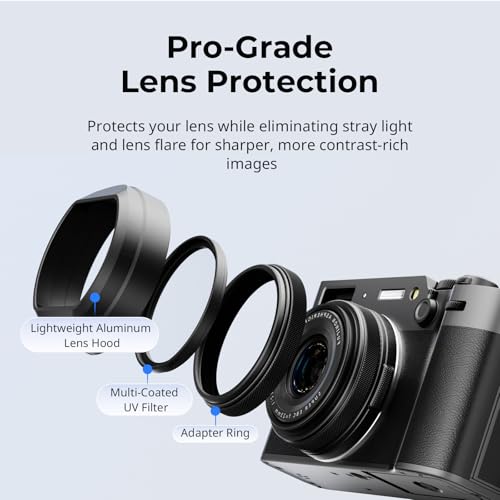 SMALLRIG UV Filter with Lens Hood Kit for FUJIFILM X100VI / X100V, UV Filter with 99% Light Transmission, Anti-Flare & Anti-Ghosting, Lens Hood in Aluminum Alloy, Black - 5850