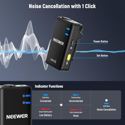 NEEWER KM15 Wireless Lavalier Microphone System Compatible with iPhone Android Phone PC Computer, Mini USB C Noise Cancelling Lapel Mic, 300m Range 48KHz/24Bit 9H Battery for Video Recording Streaming KM15 Set
