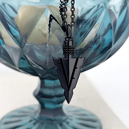 Spearpoint Arrowhead Urn Neckalce for Ashes Tribal Ash Holder Cremation Keepsakes Memorial Pendant Jewelry Black
