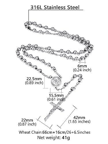 Supcare Rosary for Men Women Catholic Necklace Rosary Beads Customized D01-Michael Silver