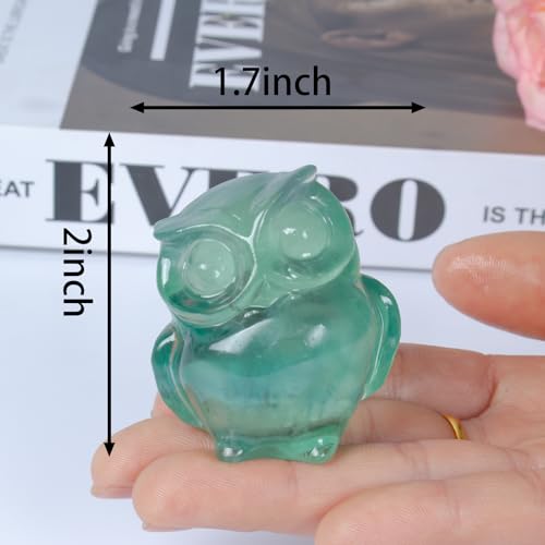 2 Inch Owl Figurine Handcrafted,Fluorite Healing Crystal Animal Sculpture,Home Decor Unique Gift for Collectors,Crystal Artwork Nature Lovers Birthday Anniversary Present Spiritual Gift Fluorite Owl