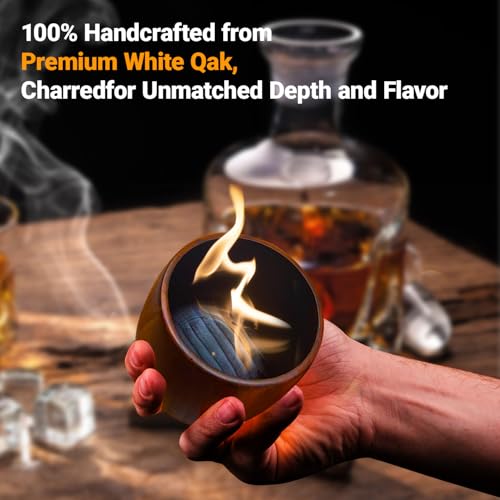Charred Wooden Bourbon Drinking Glass 2PCS，Whiskey Cup Wooden Old Fashioned Wood Glass, Charred Old Fashioned Glass Bourbon Whiskey Gifts for Men, Dad, or Brother, Father's Day Upgraded 2 PCS