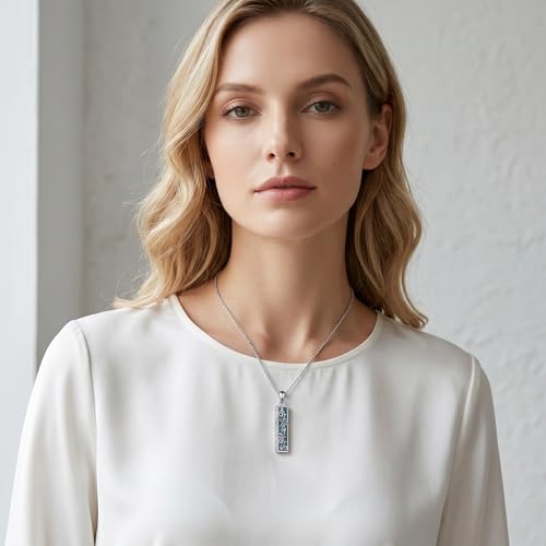 Turquoise Bar Urn Necklace 18k White Gold Plated Paw Print/Dragonfly/Tree of Life/Mountain/Cremation Pendant Necklaces For Women Female Gift Jewelry For Ashes Dragonfly