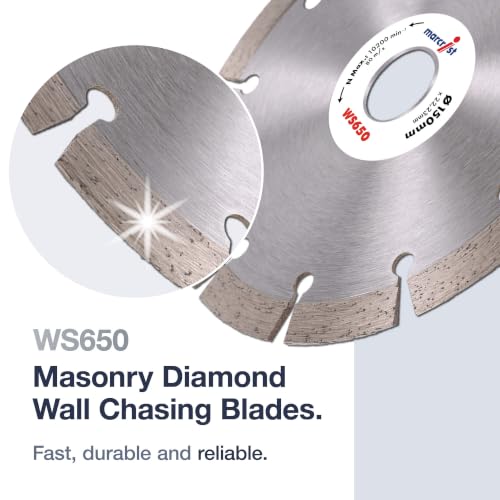 Marcrist WS650SF Wall Chaser Blade 150mm x 22.23mm - Segmented Diamond Cutting Disc for Brick, Block and Masonry - Multi Material Cutting Discs - Dry Use - 2 Pack (3711R)