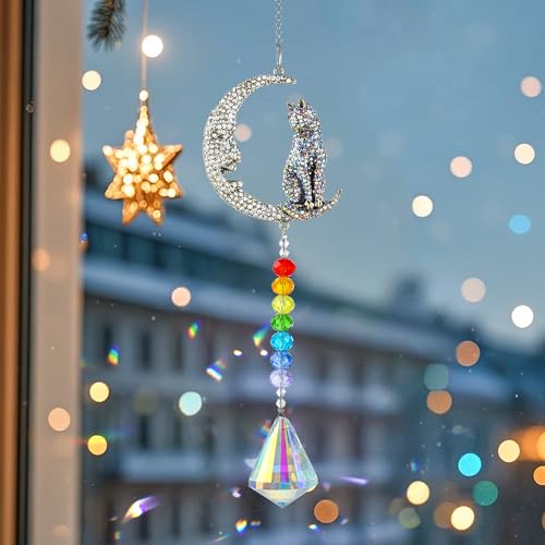 Moon Cat Crystal Suncatcher Prism Rainbow Maker Hanging Window Decor Moon-cat