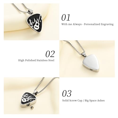 Oinsi Guitar Pick Urn Necklace for Ashes Cremation Jewelry Guitar Pendants Ashes Holder Memorial Necklace Cremation Jewelry for Human with Filling Kits Silver-Black