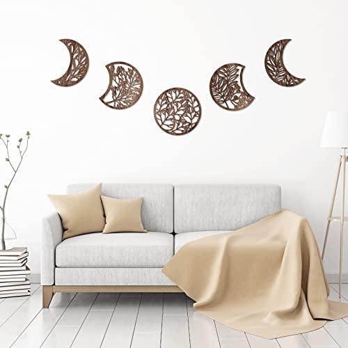 Jetec 5 Pcs Moon Phases Wall Art Decor,Brown,10.6 Inch,Botanical Brown 10.6 Inch Botanical