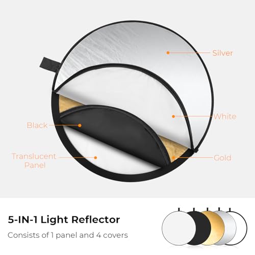 K&F CONCEPT 5-in-1 Light Reflector, 43"(110cm), Collapsible & Portable 43'' (110cm)