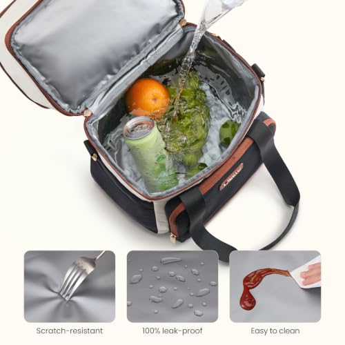 LOVEVOOK Insulated Lunch Box for Women,X Large Adult Lunch Cooler Bag Men Off White with Pink X Large —22l