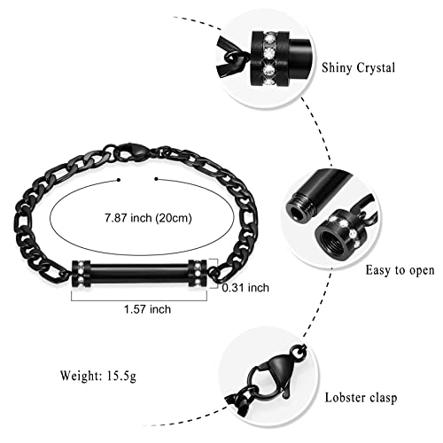 Cylinder Cremation Bracelet for Ashes Urn Jewelry Stainless Steel Memorial Keepsake Urn Bracelet Bangle Ashes Holder Black