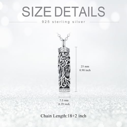 TOUPOP Tree of Life Urn Necklaces for Ashes, Cylinder Bar Urn Necklace Sterling Silver Family Tree Keepsake Necklace for Ashes Memorial Cremation Jewelry for Ashes Gifts for Women Mom Sister Tree of Life Women