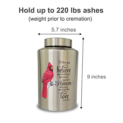CHIEMOT Large Cremation Urns for Human Ashes, for Adult Female & Male 220 lbs - Standard Cardinal