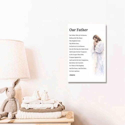 Our Father Prayer Wall Art, Lord’s Prayer Christian Canvas Print, Bible Prayer Poster, Religious Wall Decor, Faith Inspirational Artwork, Spiritual Gift for Home Living Room Bedroom Church Framed 8*12 inch Our Father Prayer 12"L x 8"W
