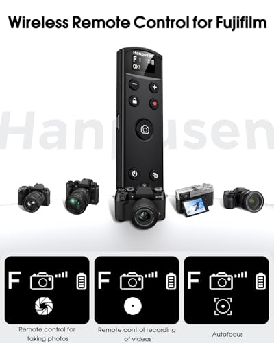 for Fujifilm Camera Remote Control, Hanpusen Rechargeable Wireless Shutter Release with OLED Screen for Fujifilm X100 VI/X-M5/X-T30 II/X-E5/X-T5/X half/X-H2S/X-T30/X-T4/X-T3/X-S20/X-S10/X-T50/X-H2