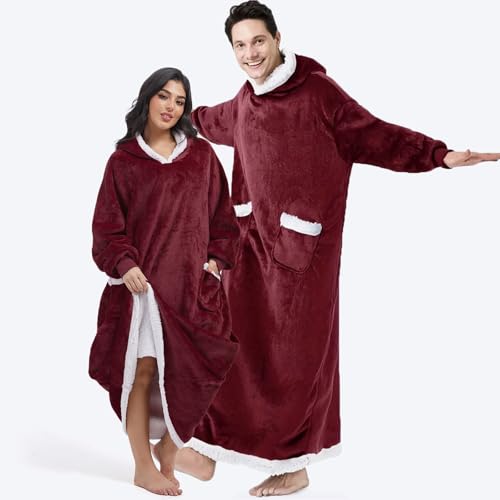 ForBaysy Oversized Wearable Blanket Long Hoodie for Adults Thick Sherpa Fleece Sweatshirt with Giant Pockets Rossi