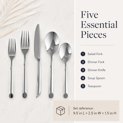 nambe Frond 5-Piece Stainless Steel Flatware Set | 18/10 Mirror Stainless Steel Silverware Cutlery Set | Designed for Home Kitchens, Hotel, or Restaurant Use | Service for 1 | Dishwasher Safe