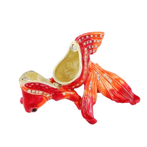 Lucky Goldfish Shape Trinket Box Hinge Hand-Painted Small Jewelry Ring Holder Boxes Enamel Animals Craft Christmas Gift for Women