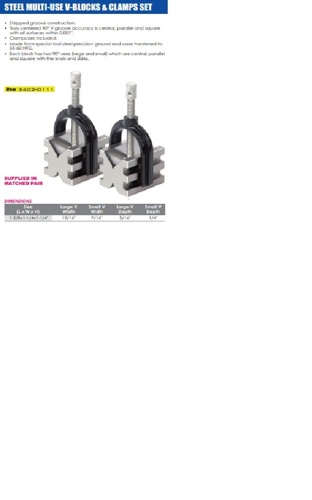 [Australia - AusPower] - HHIP 3402-0111 Steel Multi-Use V-Blocks & Clamps Set, (1-5/8 X 1-1/4 X 1-1/4) 