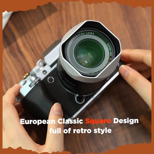 Haoge Silver Metal Square Lens Hood for Fujifilm XF33mm F1.4 R LM WR Lens, Fuji XF23mmF1.4 R LM WR,Fujinon XF 16-50mm F2.8-4.8 R LM WR Lens, Bayonet Hood Shade,with Metal Cap Kit,