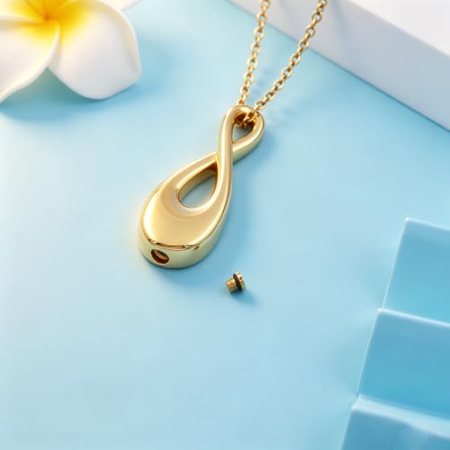 Infinity Memorial Urn Necklace for ashes Stainless Steel Infinite Love Cremation Jewelry Keepsake Urn Pendant Necklace for Loved One Ashes for Women Men Gold