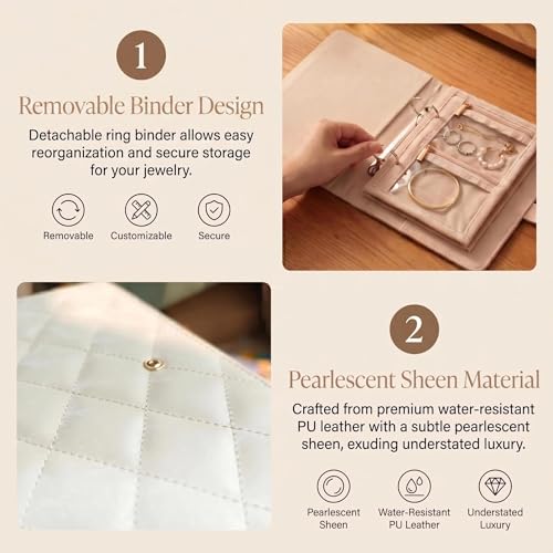 Anti Tarnish Travel Jewelry Organizer Book, Travel Jewelry Case Small Jewelry Organizers and Storage for Earring Necklace Ring Holder, Tangle-Free, Ideal Gift for Women, 5 Zipper Pouches