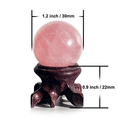 Polar Jade Natural Rose Quartz Crystal Ball with Stand, 30mm/1.2" 30 mm