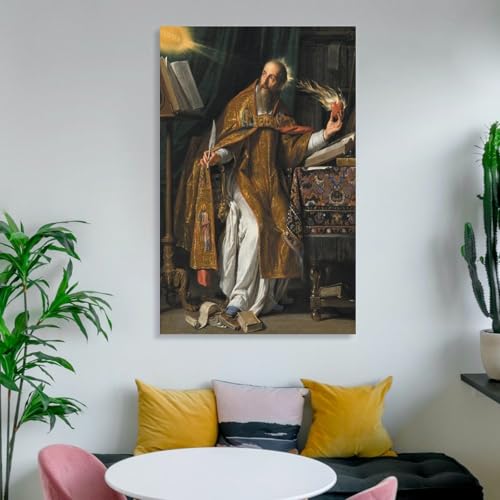 Saint Augustine of Hippo Champaigne Baroque Catholic Bishop Flaming Heart Quill Books Canvas Printing Wall Art Prints Wall Decor Posters Scandinavian Bohemian Living Room Office 16x24inch(40x60cm) style-1 16x24inch(40x60cm) Unframe