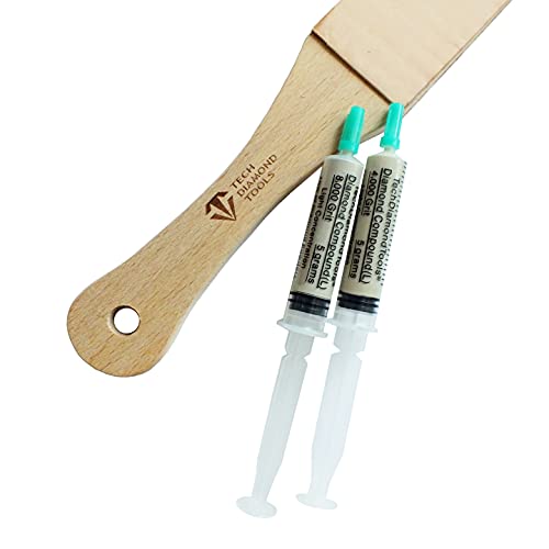 TechDiamondTools 11-inch double-sided leather paddle strop with two diamond polishing compounds for knife sharpening