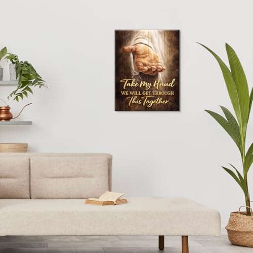 Christian Inspirational Wall Art Religious Jesus Hand Canvas Print Poster Motivational Wall Decor for Home Prayer Room Living Room 8x10 Inch Framed C-9