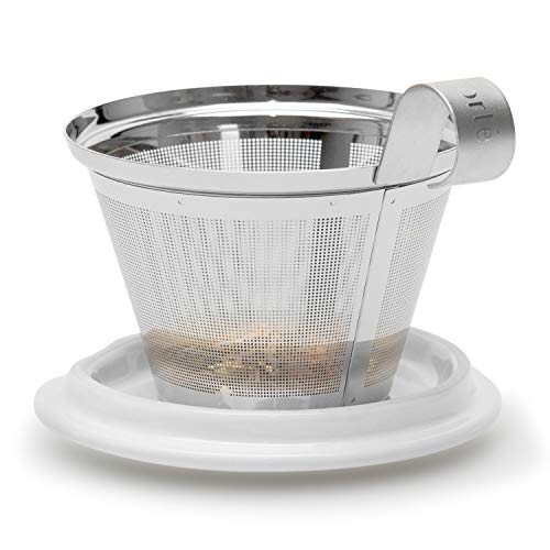 Tea Forte Double-Walled Ceramic Kati Cup, Removable Stainless Steel Infuser Basket and Lid, Steeps 12 oz Loose Leaf Tea, Dishwasher & Microwave Safe, Jardin